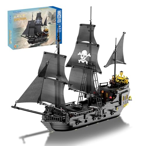 CIJINAY Technik Piratenschiff Bausteine, 1424 Klemmbausteine Black Sorcerer Modellschiff Bausatz, MOC Segelschiff Modellbausatz Pirate Ship Geschenke Spielzeug für Erwachsene Kinder von CIJINAY