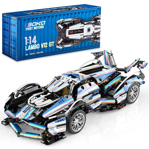 CIJINAY Technik Sportwagen Modellbausatz für Lambo V12, 1314 Klemmbausteine Technik Bausteine Rennwagen Bausatz, MOC Auto Modellbauset Rennauto Spielzeug Geschenk für Erwachsene Kinder von CIJINAY