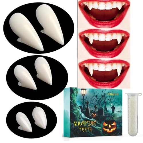 CIKICY Vampir Zähne Halloween Vampir Kostüm Accessoires, VampirzäHne Kinder Erwachsene Fangs Vampire Teeth Halloween Party Cosplay Prop Geschenke, Vampirgebiss Halloween Deko Werwolf Zahnersatz Kleber von CIKICY