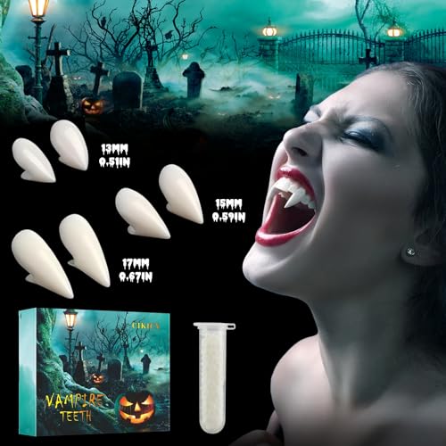 Vampir Zähne Halloween Vampir Kostüm Accessoires, VampirzäHne Erwachsene Kinder Fangs Vampire Teeth Halloween Party Cosplay Prop Geschenke, Vampirgebiss Halloween Deko Werwolf Zahnersatz 13-15-17mm von CIKICY