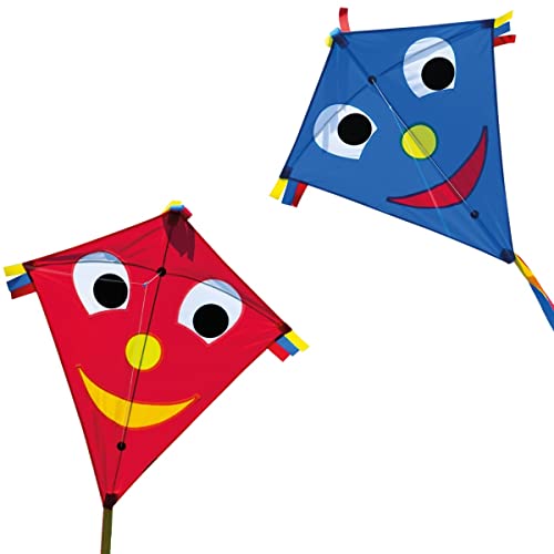 CIM Drachenset - Happy Eddy [ 2 STÜCK Blue/red ] - Einleiner Drachen für Kinder ab 3 Jahren - Abmessung: 67x70cm - inkl. 80m Drachenschnur und Schleifenschwanz von CIM