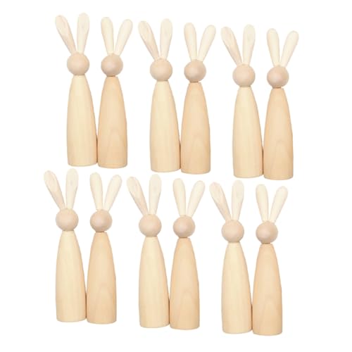 CIMAXIC 12 Stück Unbemalte Hasenfiguren Aus Holz Kleine Holztiere Zum Basteln Naturholz Steckpuppen Für Osterdekorationen Und Kreative Projekte von CIMAXIC