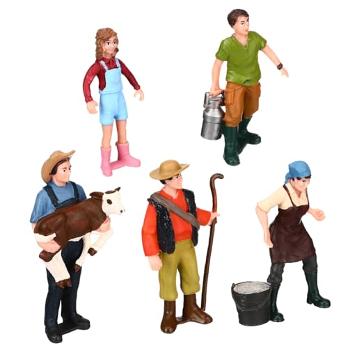 5er Set Miniatur Figuren Bauernhof Realistische Kunststofffiguren Für Layouts Modelleisenbahnen Und Diorama Szenen Inklusive Bäuerin Hirte ädchen Und Junge Mit von CIMAXIC