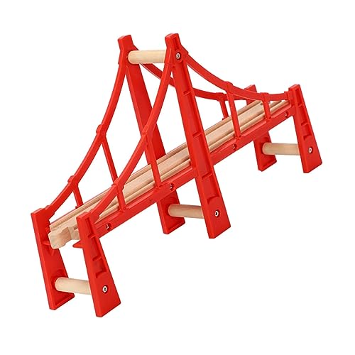 CIMAXIC Holzeisenbahn Set Mit Roter Brücke Gleise Überführungsmodell Für Kompatibel Mit Gängigen Holzschienen Ideal Für Kreatives Und Der Motorik von CIMAXIC