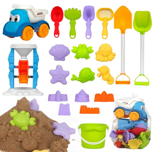 CIMOYBAI 20 Stück Sandspielzeug Set, Kinder Sandkasten Spielzeug mit Faltbarer Eimer, Netzbeutel Outdoor Strandspielzeug für Kinder Jungen Mädchen Alter 3 4 5 6 7 Jahre von CIMOYBAI