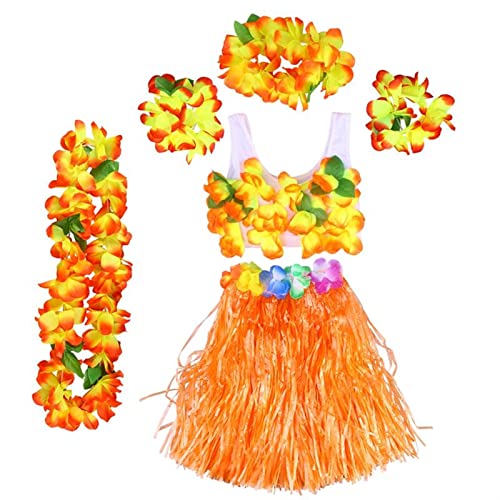 Weihnachtskranz 6 Stück Hawaii Tropischer Hula-Gras Tanzrock Kinder Blume Leis Armbänder Stirnband Halskette BH Set Hawaii Party Kostüm Urlaub Dekoration (Farbe: Orange) von CIRCIR