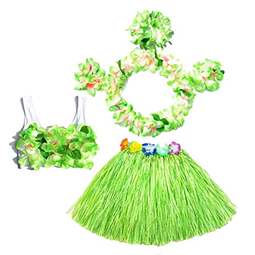 Weihnachtskranz 6 Stück Hawaii Tropischer Hula-Gras Tanzrock Kinder Blume Leis Armbänder Stirnband Halskette BH Set Hawaii Party Kostüm Urlaub Dekoration (Farbe: Rot) von CIRCIR