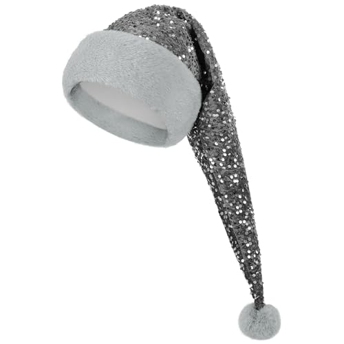 CITÉTOILE Lange Erwachsene Weihnachtsmütze mit Pailletten Santa Claus Hut, Verdickte Winter Weihnachtshut mit Plüsch Ball, Luxuriöse Samt Weihnachtsmannmütze, Grau CITÉTOILE Lange Erwachsene Weihnachtsmütze mit Pailletten Santa Claus Hut, Verdickte Winter Weihnachtshut mit Plüsch Ball, Luxuriöse Samt Weihnachtsmannmütze, Grau von CITÉTOILE