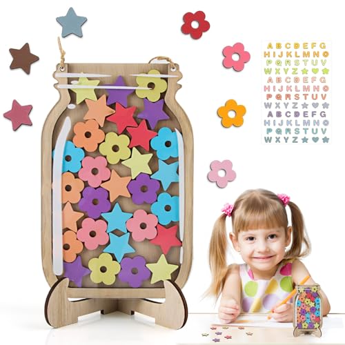 CIYIN Belohnungsglas für Kinder, Personalisiertes Belohnungsglas, Reward Jar with Star Tokens, Motivierendes Belohnungsglas Aus Holz für Heimschüler von CIYIN