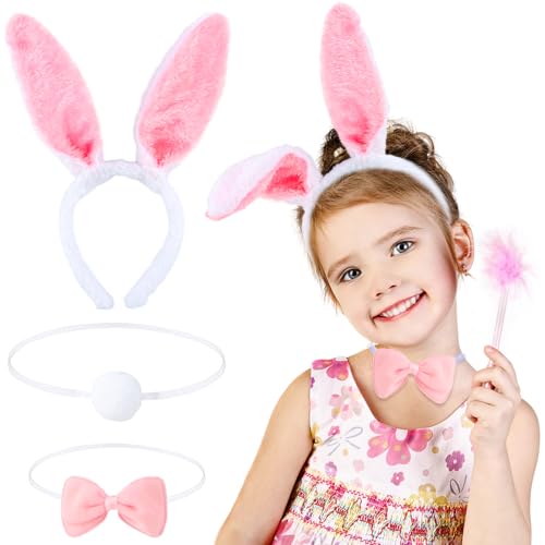 CIYIN Hasenohren Kostüm, Hasenohren Haarreif, Hasenschwanz Plüsch, Fliege Rosa Kinder, Hasenkostüm Kinder, Bunny Kostüm, für Ostern Karneval Cosplay Party von CIYIN