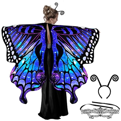 Schmetterling Kostüm Damen,CIYIN Schmetterling Kostüm Erwachsene,Schmetterling Umhang Damen,mit Schmetterling Haarreif,Damen Spitze Maske,Faschingskostüme Damen,für Karneval Party Cosplay (Lila) von CIYIN