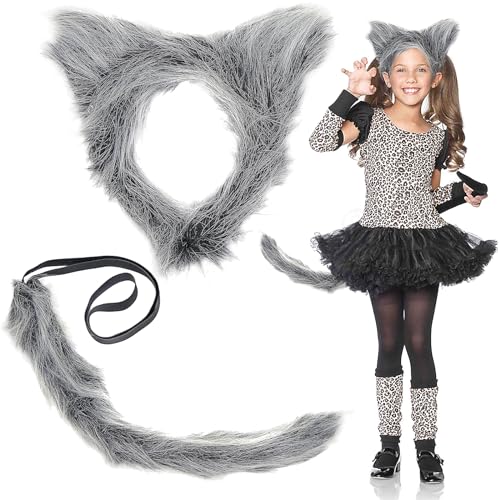 CIYIN Wolf Kostüm, Wolfsohren Haarreif, Wolfsschwanz, Therian Tail Wolf, Halloween Kostüm Kinder, für Cosplay Maskerade Partys Feste Karneval von CIYIN