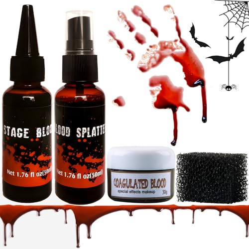 Halloween Kunstblut Fake Blood kit,CIYIN Kunstblut Halloween Schminke Set 4PCS,Halloween Spezialeffekt Make Up Set,Fake Blood,Halloween Kunstblut Set,für Zombie, Vampir Cosplay & Dress Up von CIYIN