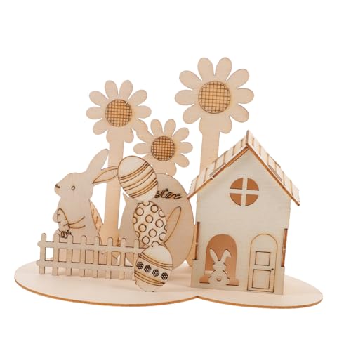 CIYODO 1 Satz Osterei-Dekoration Kinderkostüm Hasenornamente weiß Zubehör für Meerschweinchen Klebeband Reifen Hasenhaus Puzzle -DIY- Osterparty-Montagespielzeug Holz Khaki von CIYODO