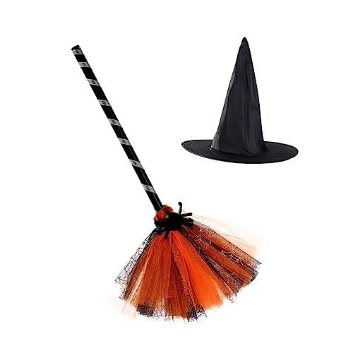 CIYODO 1 Satz Zauberhut Besen Leistungshutbesen Mädchen Hut Spukhaus-Besen-Ornament draussen Halloween Dekoration Halloween-Dekoration Halloween Hexenbesen Halloween-Hut-Besen-Dekor Stoff von CIYODO