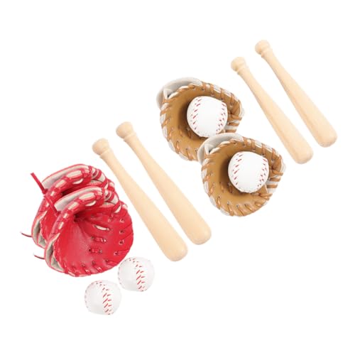 CIYODO 1 Set Holz Leder Sportbälle Spielzeug Mini Baseballschläger Dekor Mini Hausbedarf Puppenhaus Zubehör Mini von CIYODO