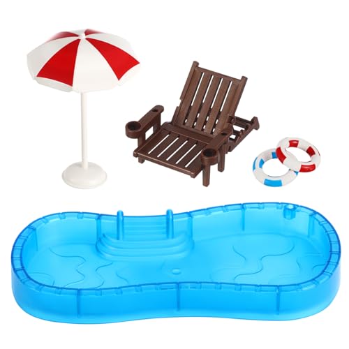 CIYODO Miniatur Schwimmbad Set Für Puppenhaus Mit Schwimmreifen Und Strandstuhl Ideal Für Kreatives Und Dekoration Für Miniaturwelt von CIYODO