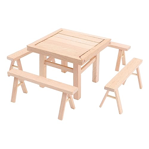 CIYODO 1 Set Zusammengebaute Holztische Und Stühle Puppenhausmöbel Modell Miniaturornament Minimöbel Kindermontagespielzeug Kindertische Stühle Miniaturpuppenhauszubehör von CIYODO