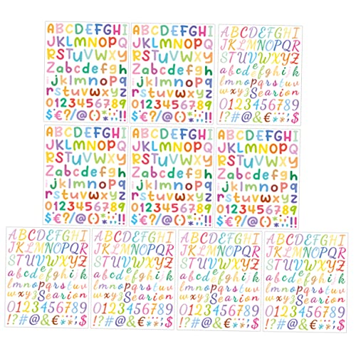 CIYODO 10 Blätter Bunte Buchstabenaufkleber Briefbrett aus Briefbrett Zeichen wasserfeste Etiketten Alphabet-Aufkleber farbige Buchstabenaufkleber Zahlenaufkleber Vinyl-Aufkleber von CIYODO