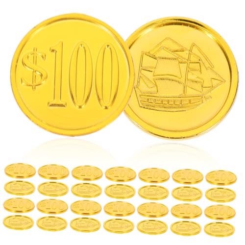 CIYODO 100St 100 Piratenmünzen Spielzeug Simulationsschatz für Kinder Piraten-Spielset Spielgeld Toys jucarii pentru copii Gaming-Münzen Münze mit Piratenschiffmuster Plastik Golden von CIYODO