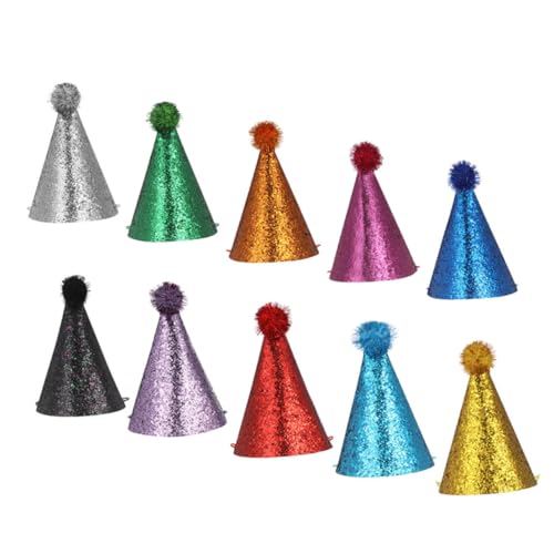 CIYODO 10St Geburtstagsparty-Hut Babymütze Hochzeitshut Urlaub liefert Dekoration Glitzerhut Spaß-Kit partyhüte Kinderparty Hut Bunte Partykegelhüte süße Geburtstagsmütze Polyester von CIYODO