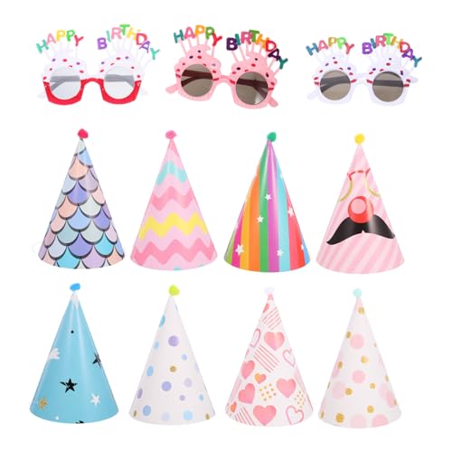 CIYODO 11St Geburtstagsfeier partytüten kindergeburtstag jumsuit party glasses partyglasses Hundegeburtstagsmütze geburtstag brille Bommel-Geburtstagsmütze Partykegelhüte Papier von CIYODO