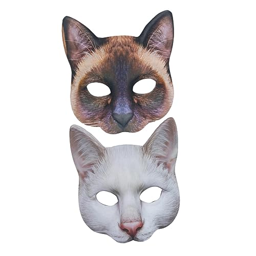 CIYODO 2 Stück 1 Satz Bedruckte Tierkatzenmaske braunes Halloween-Tiermasken Tier halbes Gesicht halloween masken halloweenmaske kleidung lustige Masken neuartige Masken Stoff Weiß von CIYODO