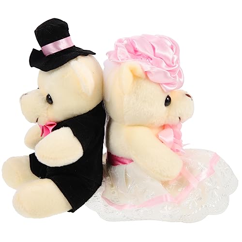 CIYODO 2St Hochzeitsbärenpuppe Simulationsbärendekor kleine Bären tragen Hochzeitsgeschenk Plüschbär Plüschbärchen Brautpaar Hochzeitsdekorationen simulierte Bärenpuppe PP Baumwolle Rosa von CIYODO