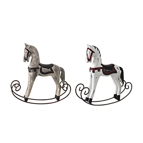 CIYODO 2pcs Hölzernes Schaukelpferd Niedliches Cartoon-tierpferd Handgemachtes Hölzernes Kunsthandwerk Waddle Horse Desktop-verzierung Ornament Für Zuhause (grau) von CIYODO