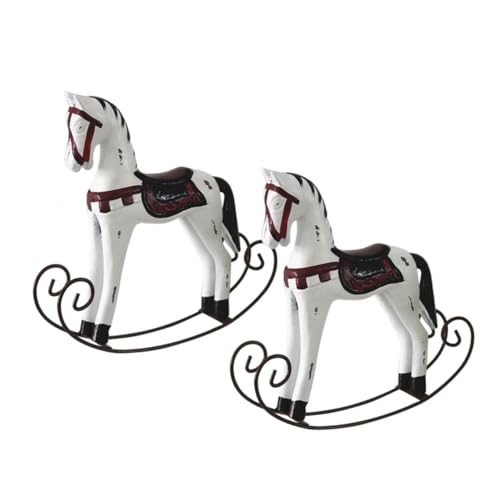 CIYODO 2pcs Hölzernes Schaukelpferd Niedliches Cartoon-tierpferd Handgemachtes Hölzernes Kunsthandwerk Waddle Horse Desktop-verzierung Ornament Für Zuhause (weiß) von CIYODO