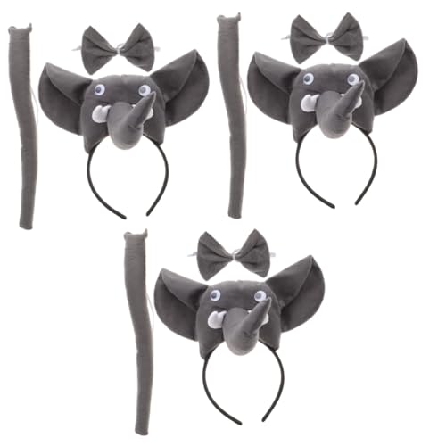 CIYODO 3 Sätze Elefanten-Stirnband Streifenhörnchen Elefanten-Cosplay Elefant Kostüm Kleinkind Requisiten Für Elefantenkostüme Elefanten-Haarband Cosplay-zubehör Grey Stoff von CIYODO