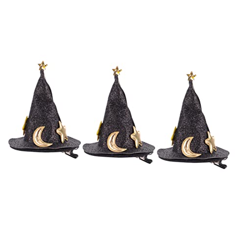 CIYODO 3 Stück Halloween Accessoires Mini Zylinder Haarspange Baby Dekorationen Haarband Zubehör Mond Haarspange Vliesstoff Haarnadel Bekleidung Hexenhut Die Dekorieren von CIYODO