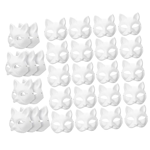 CIYODO 30 Stück Unbemalte Katzenmasken Für Kostümpartys DIY Maskerade Cosplay Masken Blanko Halbmasken Für Kinder Und Erwachsene Ideal Zum Dekorieren Und Anpassen von CIYODO