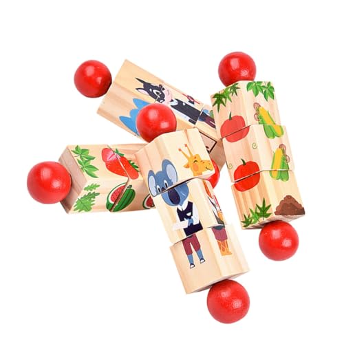 CIYODO 4 Stück Kinderbausteine ​​ Kinderpuzzles Kinderpuzzles Puzzle Baustein Holz Rotierendes Puzzle Tierlernspielzeug Rotierendes Stereopuzzle Kindergeschenk Rot Aus Holz von CIYODO