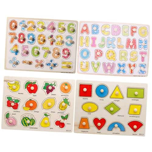 CIYODO 4 Stück Puzzle Lernspielzeug Für Kinder Ab 3 Jahren Zahlenrätsel Kinder Rätsel Kinderspielzeug Buchstabenrätsel Lernrätsel Für Kleinkinder -rätsel Rätsel Für Babys Hölzern von CIYODO