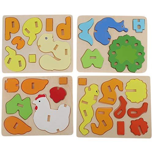 CIYODO 4 Stücke 3D Cartoon Tier Puzzle Spielzeug Kinder Educational Building Spielzeug Sicher Holz Material von CIYODO