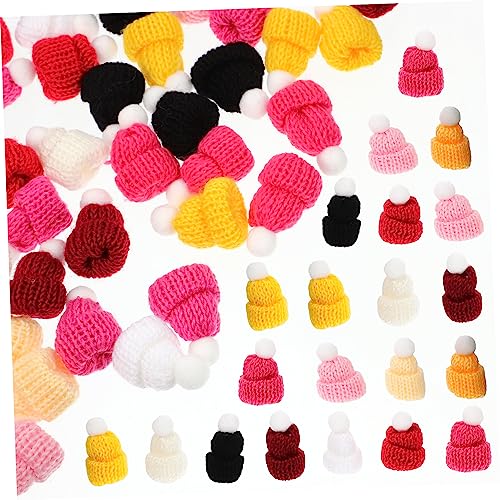 CIYODO 50 Stück Mini-Mütze Puppenbastelhüte Miniatur-Strickmützen Mini-Hut Mini-Puppen Mini Strickmützen Puppenhüte Weihnachtsmützen Minihüte zum Basteln Gnomenhüte zum Basteln Polyester von CIYODO