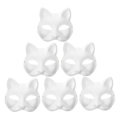 CIYODO 6 Stück Leere Katzenformmasken Für Cosplay Unbemalte Performance Masken Für Karneval Halloween Und Kostümpartys Ideal Zum Bemalen Und Gestalten von CIYODO