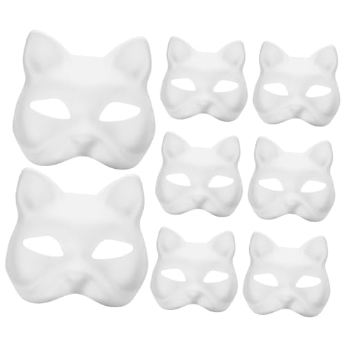 CIYODO 8 Stück Weiße Katzen Zum Anmalen Handgefertigte Masken Für Herren Ideales Maskerade Zubehör Für Karneval Halloween Und Partys Kreatives Bastelset Für von CIYODO