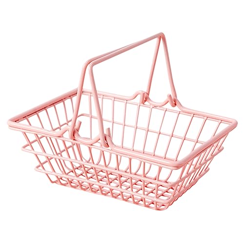 CIYODO Einkaufskorb Supermarkt Miniatur Kleiner Aufbewahrungskorb Kleiner Utility Trolley Aufbewahrungskorb Aus Draht Minimarkt Kinderspielzeug-einkaufswagen Kinderwagen Körbe Eisen Rosa von CIYODO