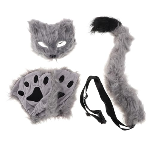 CIYODO Halloween-maske Wolfspfoten -kunstfell Katzenkostüm Cosplay-fuchs Maskerade Masken Flauschige Maske Katzenpelzmaske Katzenmaske Halbgesichtsmaske Rattenschwanz Kunstpelz von CIYODO