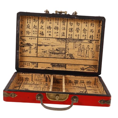 CIYODO Kasten Mahjong-Box Mahjong-fliesenhalter Mahjong-Halter Mahjong-Fliesen-hülle Mahjong-aufbewahrungskoffer Schmuck Organizer Brust Mahjong-Container Aufbewahrungsboxen Hölzern Rot von CIYODO