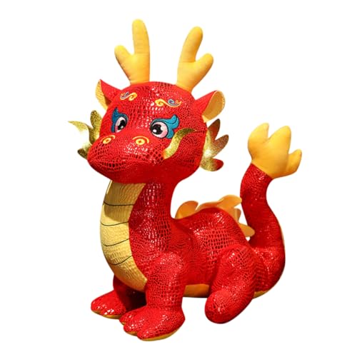 CIYODO Sternzeichen-Drachen-Puppe Süße Kuscheltiere Drachenpuppen- Plüsch Drachendekor Tragen Dekoration Puppenaugen Neujahrsdrache Stofftier Pp Baumwolle Rot von CIYODO