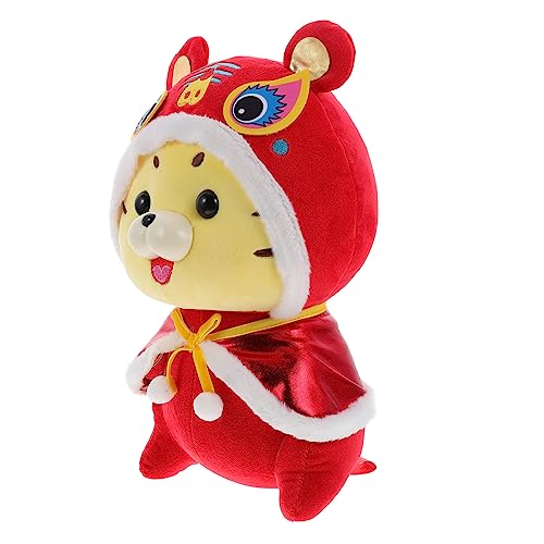 CIYODO Tiger Plüsch Puppe plushdoll plüsch Tiger ausgestopfter Tiger Tigerspielzeug Kleinkind Puppen ausgestopftes Tierspielzeug schöne Tigerpuppe Neujahrspuppengeschenk PP Baumwolle rot von CIYODO