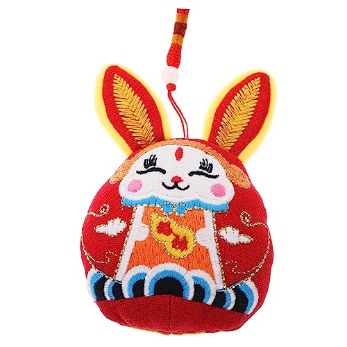 CIYODO Wufu-Kaninchen-Verzierung ausgestopfte Hasenpuppe schöne Hasenpuppe Chinese New Year Rabbit Hasen Kuscheltier Plüsch-Kaninchen-Puppe Desktop-Kaninchenpuppe PP Baumwolle rot von CIYODO