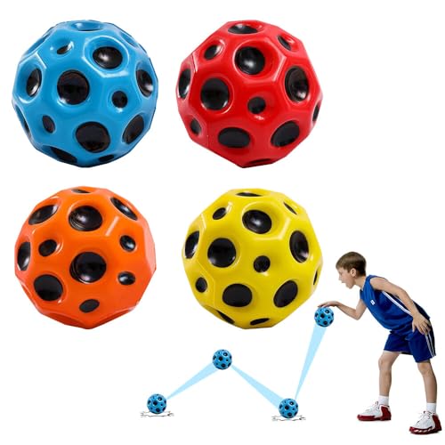 Astro Jump Ball, 4 Stück Moon Ball, Galaxy Ball Hohe Sprünge Gummiball Space Ball, 7 cm Sprünge Gummiball EIN Knallendes Geräusch Machen, Bounce Loch Ball Bouncing für Kinder - Blau, Rot, Orange, Gelb von CJBIN