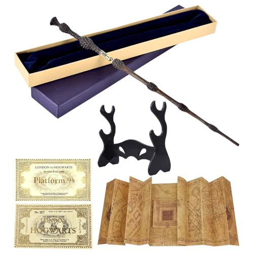 CJBIN Elderstab H-arry P-Otter, 37CM Dumbledore Zauberstab aus Harz und Stahlkern, Zauberstab Dumbledore in Geschenkbox mit Karte, Stationsticket, Landkarte, und Halter von CJBIN