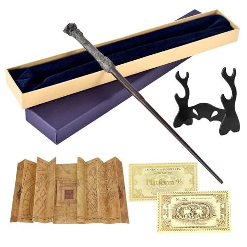 CJBIN Harry Zauberstab, 39CM Stab aus Harz und Stahlkern, Harry P-o-t-t-e-r Deluxe Zauberstab, Magic Wand Geschenkbox mit Landkarte, Fahrkarte und Zauberstabhalter Schwarz von CJBIN