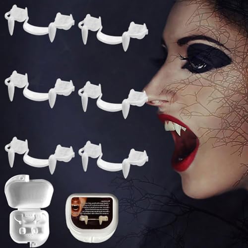 CJBIN Vampir Zähne, 6 Einziehbare Vampirzähne zum Ausfahren, Halloween Spitz Vampier Zähne die Raus Wachsen, Wiederverwendbar Retractable Vampire Fangs für Erwachsene Halloween Party Requisiten von CJBIN