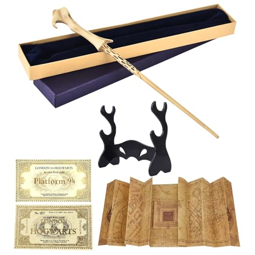 CJBIN Voldemort Zauberstab, 37CM Zauberstab Voldemort aus Stahlkern und Harz, Voldemort Zauberstab in Geschenkbox mit Karte, Stationsticket, Landkarte, und Halter von CJBIN